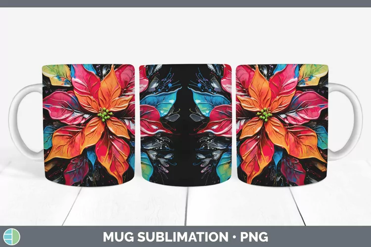 Neon Christmas Poinsettia Mug Wrap Sublimation Coffee Cup De