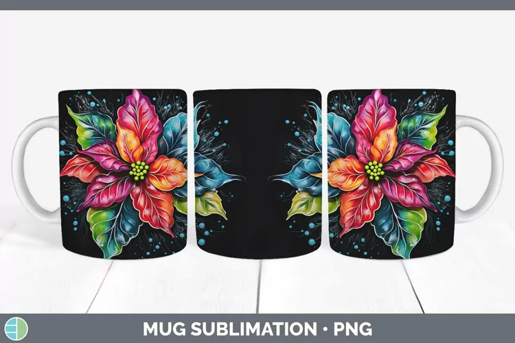Neon Christmas Poinsettia Mug Wrap Sublimation Coffee Cup De