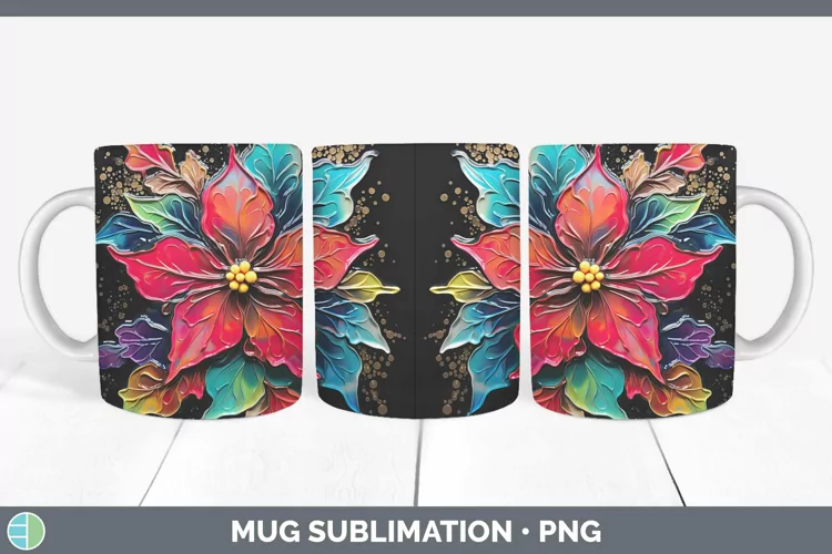 Neon Christmas Poinsettia Mug Wrap Sublimation Coffee Cup De