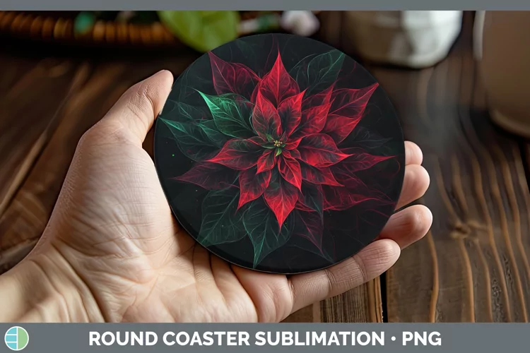 Neon Christmas Poinsettia Round Coaster Sublimation Coaster