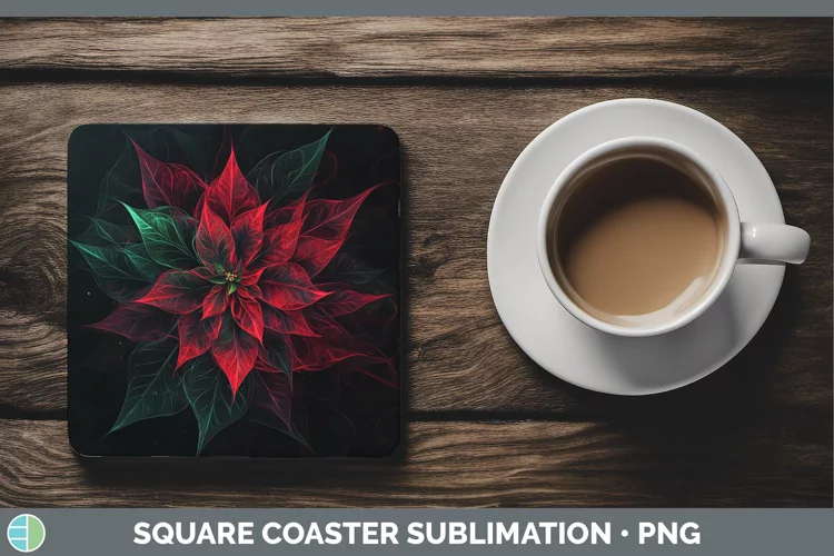 Neon Christmas Poinsettia Square Coaster Sublimation Coaster