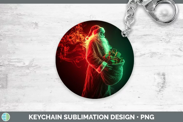 Neon Christmas Santa Gifts Keychain Sublimation Keyring Desi