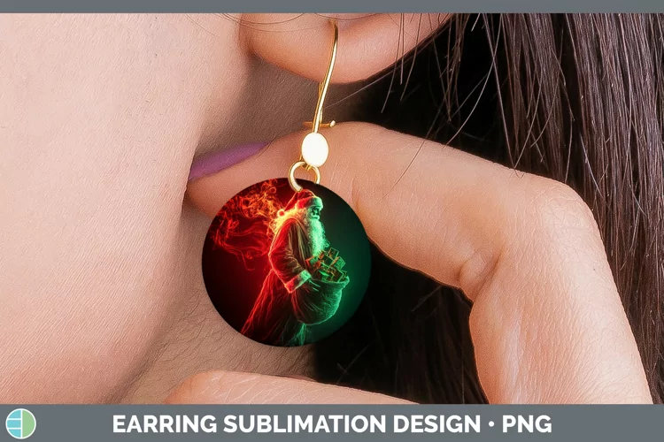 Neon Christmas Santa Gifts Round Earrings Sublimation Earrin