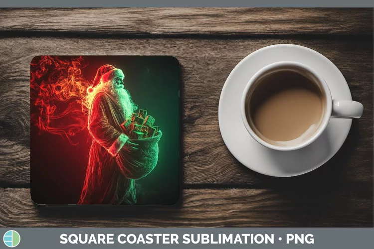 Neon Christmas Santa Gifts Square Coaster Sublimation Coaste