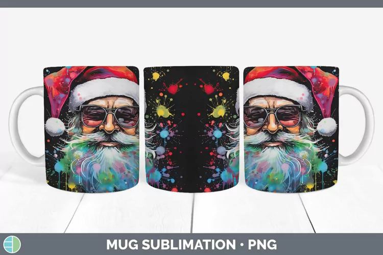 Neon Christmas Santa Mug Wrap Sublimation Coffee Cup Designs
