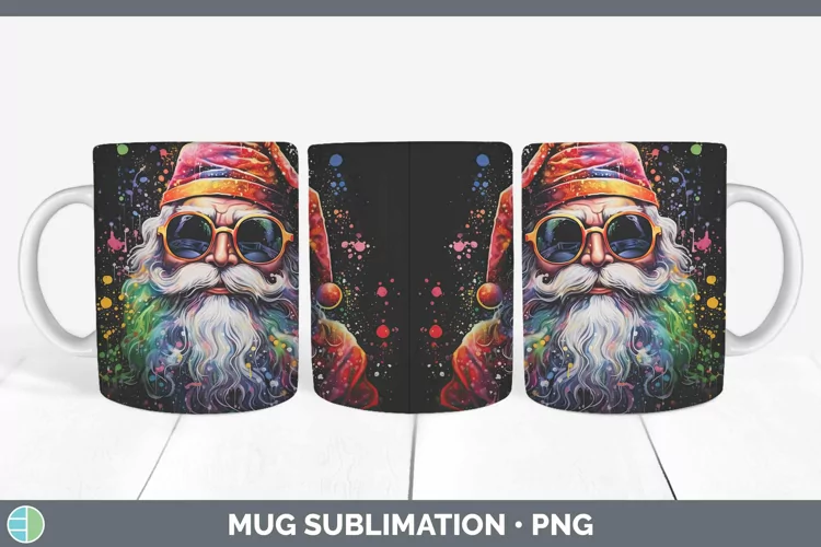 Neon Christmas Santa Mug Wrap Sublimation Coffee Cup Designs