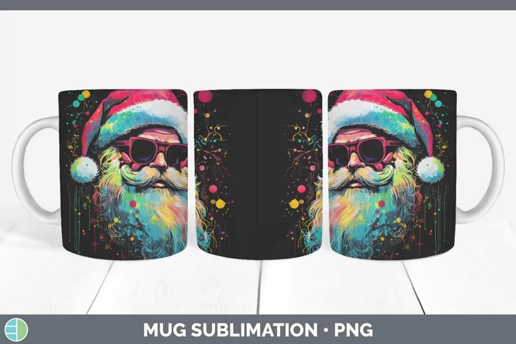 Neon Christmas Santa Mug Wrap Sublimation Coffee Cup Designs