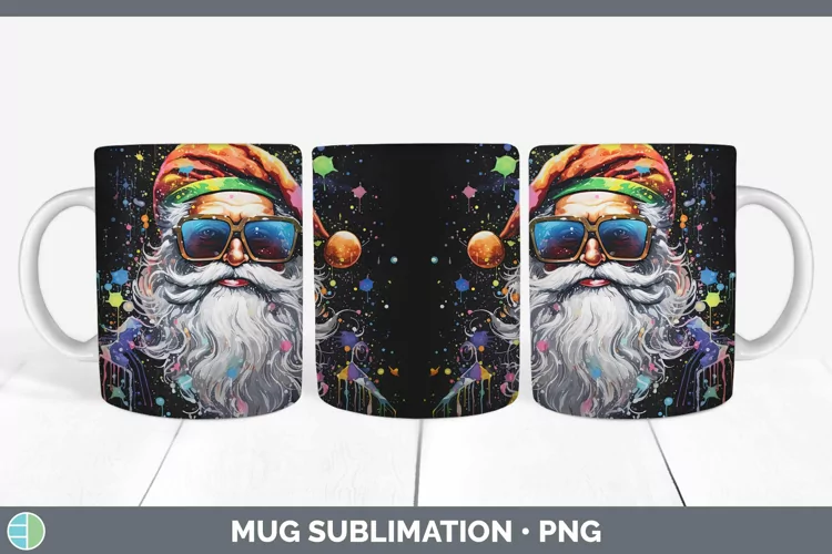 Neon Christmas Santa Mug Wrap Sublimation Coffee Cup Designs