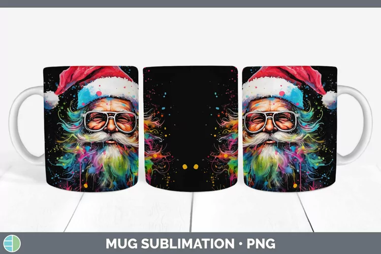 Neon Christmas Santa Mug Wrap Sublimation Coffee Cup Designs