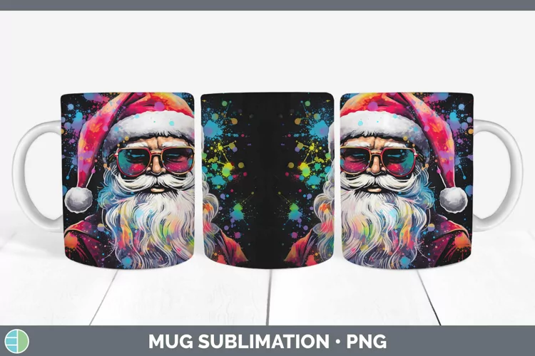 Neon Christmas Santa Mug Wrap Sublimation Coffee Cup Designs