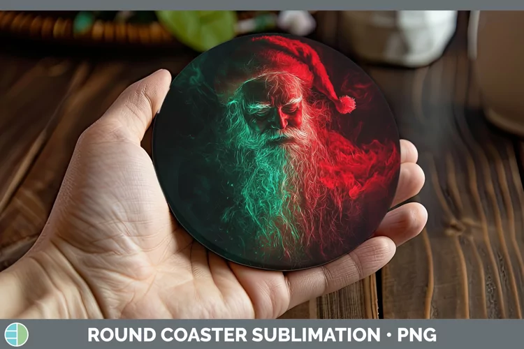Neon Christmas Santa Round Coaster Sublimation Coaster Desig