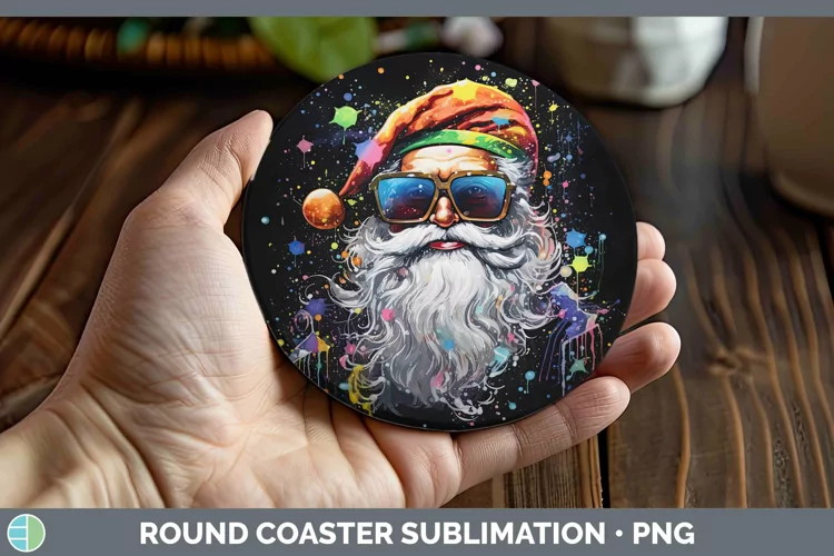 Neon Christmas Santa Round Coaster Sublimation Coaster Desig