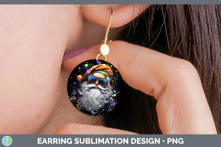 Neon Christmas Santa Round Earrings Sublimation Earrings Des