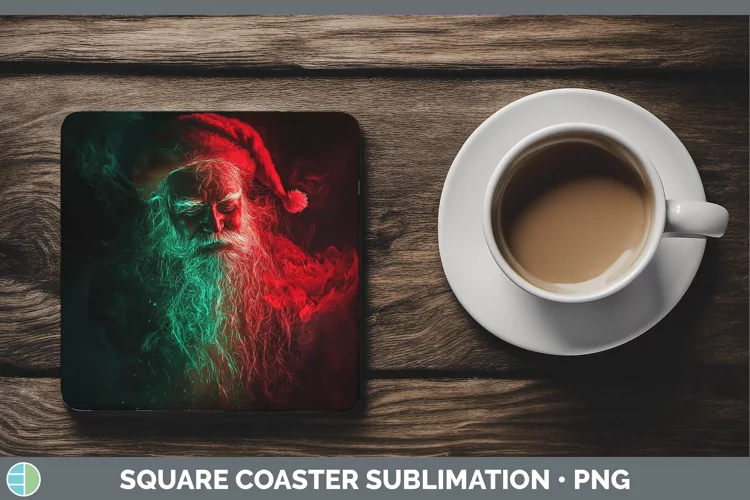 Neon Christmas Santa Square Coaster Sublimation Coaster Desi