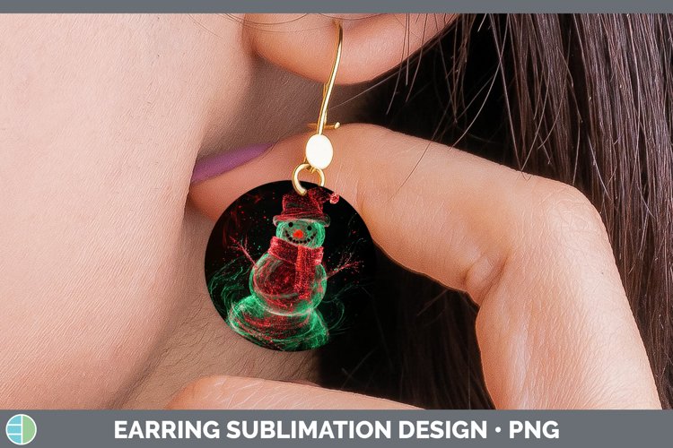 Neon Christmas Snowman Round Earrings Sublimation Earrings D