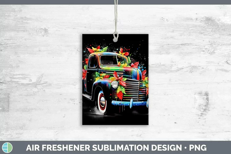 Neon Christmas Vintage Truck Air Freshener Sublimation Car F