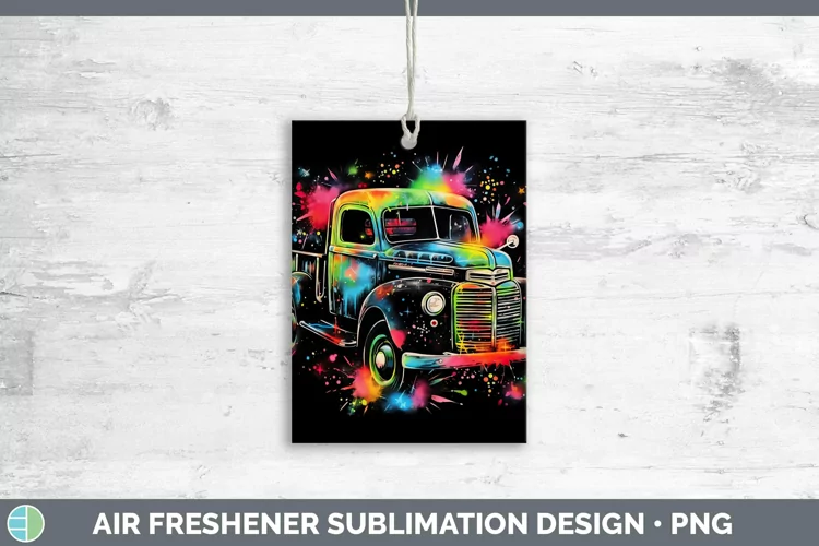 Neon Christmas Vintage Truck Air Freshener Sublimation Car F