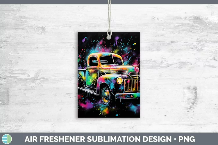 Neon Christmas Vintage Truck Air Freshener Sublimation Car F