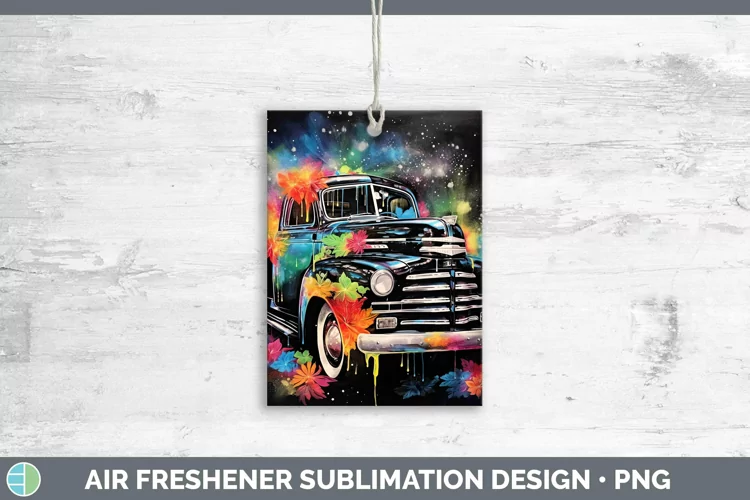 Neon Christmas Vintage Truck Air Freshener Sublimation Car F