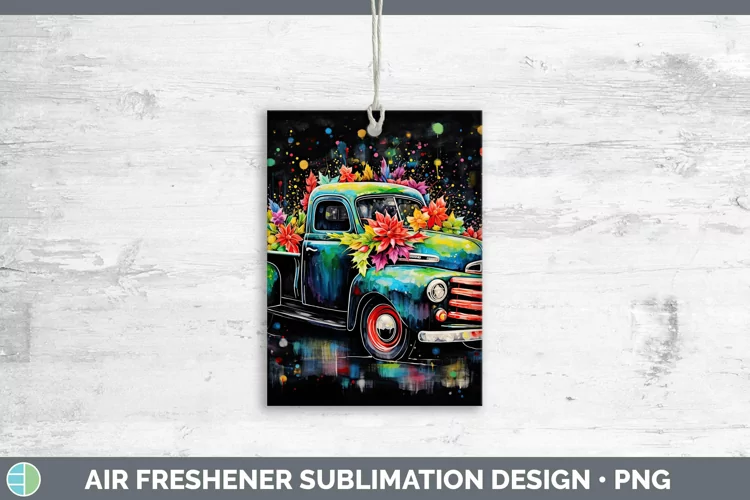 Neon Christmas Vintage Truck Air Freshener Sublimation Car F