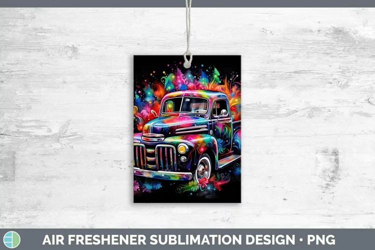 Neon Christmas Vintage Truck Air Freshener Sublimation Car F