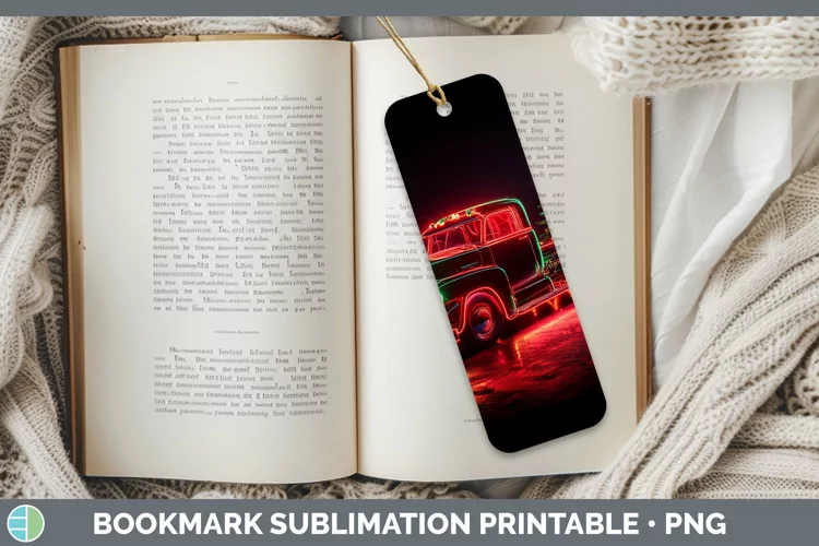 Neon Christmas Vintage Truck Bookmark Sublimation Printable