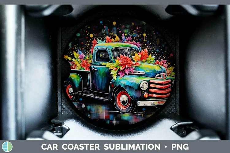 Neon Christmas Vintage Truck Car Coaster Sublimation Coaster