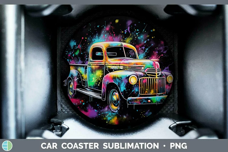Neon Christmas Vintage Truck Car Coaster Sublimation Coaster