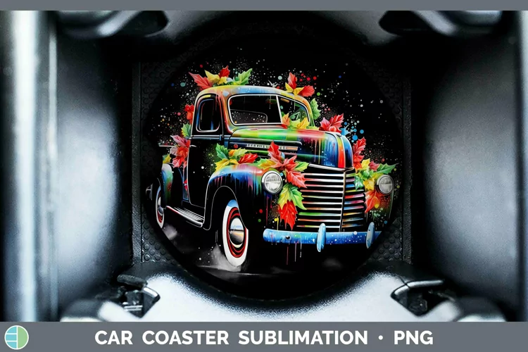 Neon Christmas Vintage Truck Car Coaster Sublimation Coaster