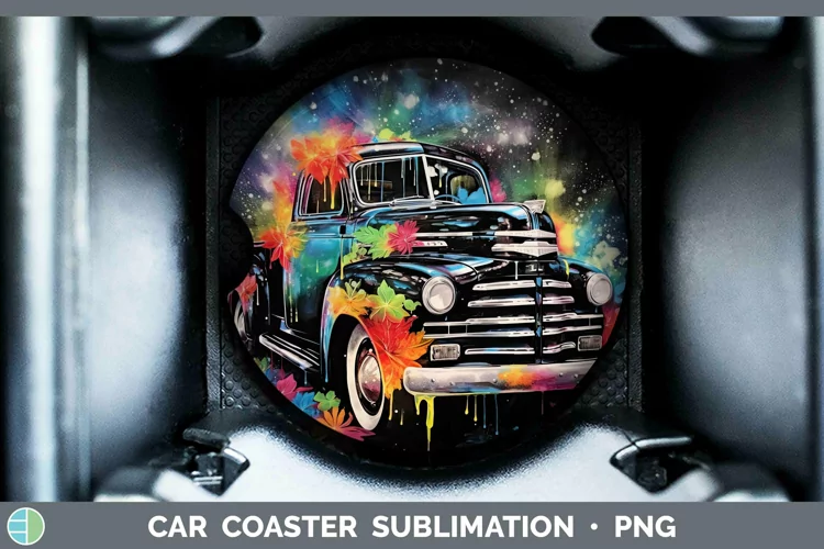 Neon Christmas Vintage Truck Car Coaster Sublimation Coaster