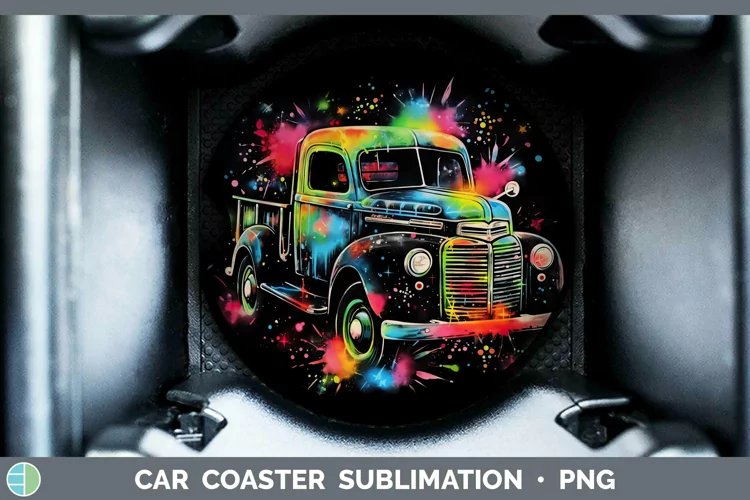 Neon Christmas Vintage Truck Car Coaster Sublimation Coaster