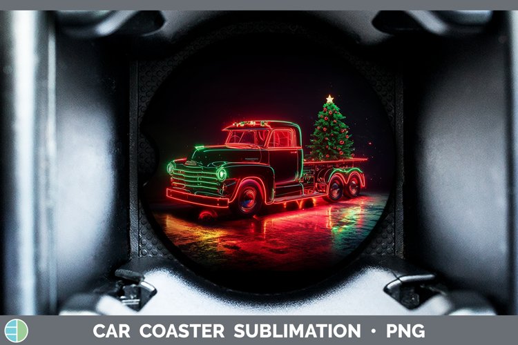 Neon Christmas Vintage Truck Car Coaster Sublimation Design