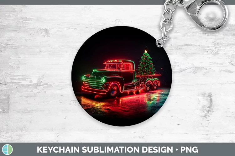 Neon Christmas Vintage Truck Keychain Sublimation Keyring De
