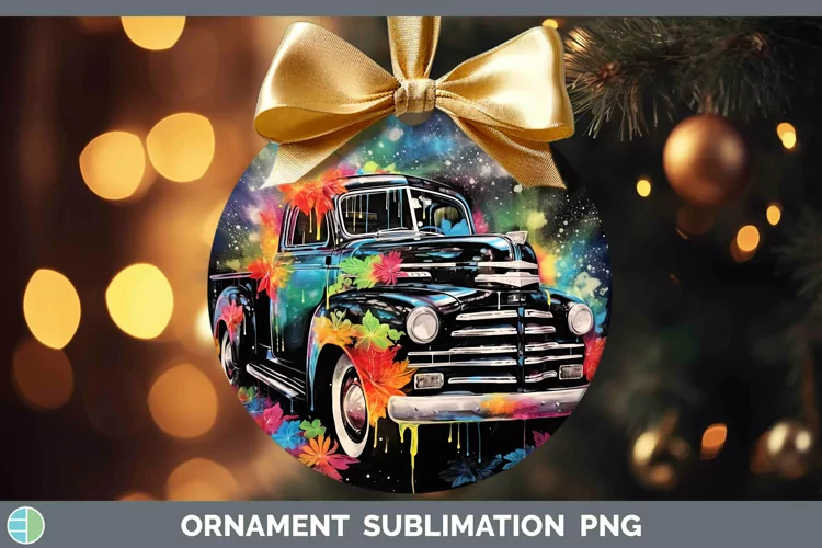 Neon Christmas Vintage Truck Ornament Sublimation Bauble Des