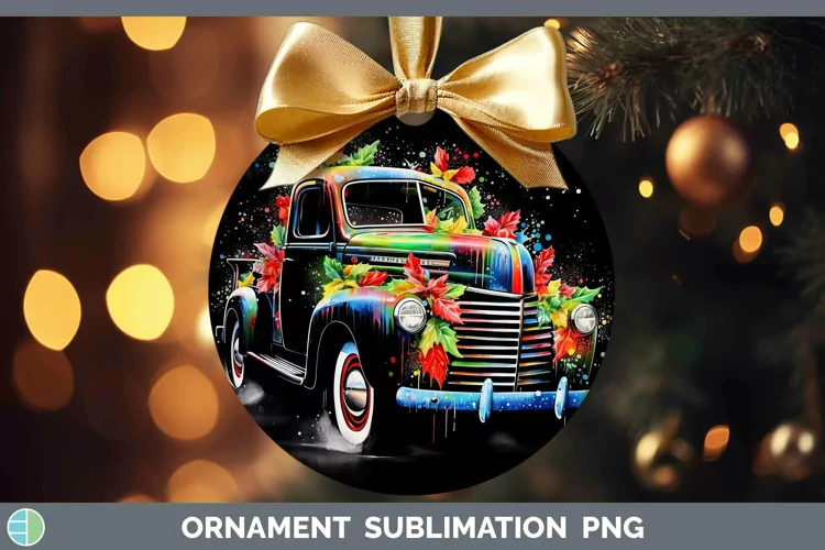 Neon Christmas Vintage Truck Ornament Sublimation Bauble Des