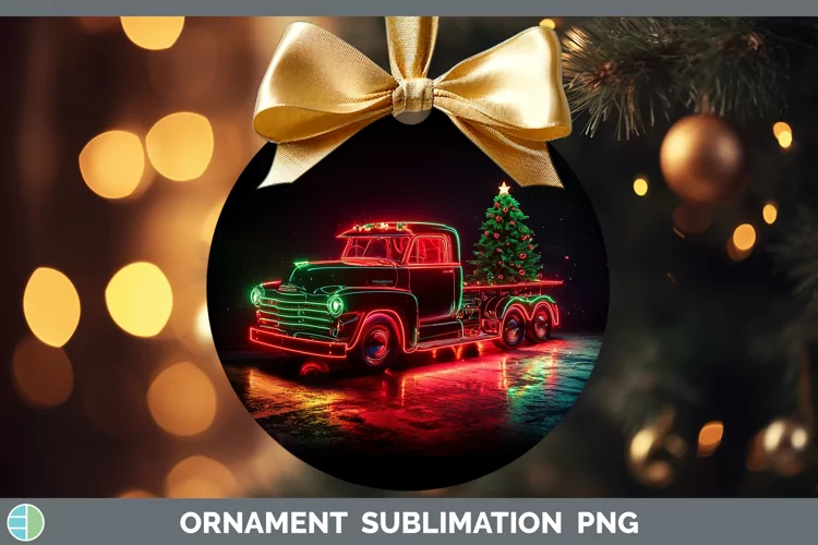 Neon Christmas Vintage Truck Ornament Sublimation Bauble Des