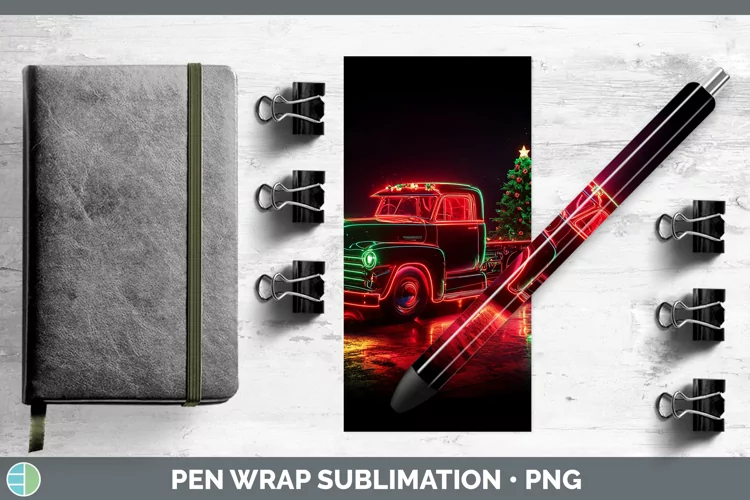 Neon Christmas Vintage Truck Pen Wrap Sublimation Pen Design