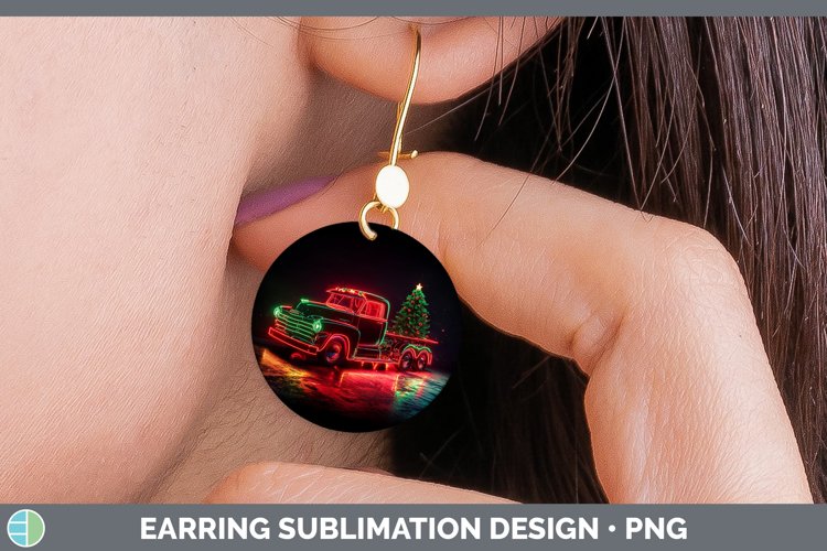 Neon Christmas Vintage Truck Round Earrings Sublimation Earr