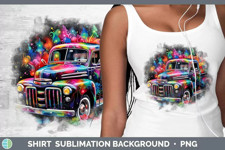 Neon Christmas Vintage Truck Shirt Sublimation Sublimation B