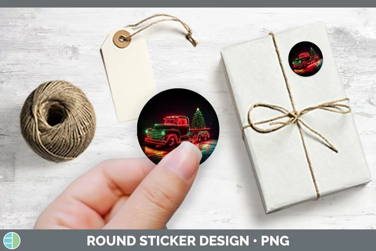 Neon Christmas Vintage Truck Stickers | Round Labels Designs