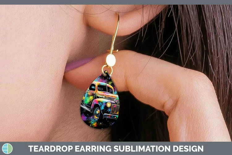 Neon Christmas Vintage Truck Teardrop Earrings Sublimation E