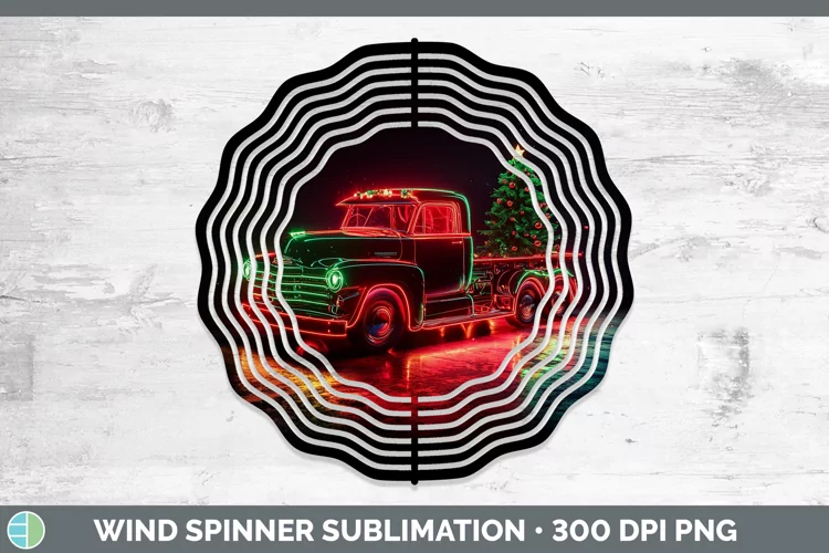 Neon Christmas Vintage Truck Wind Spinner Sublimation Spinne