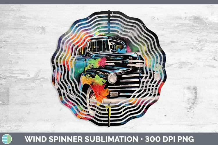 Neon Christmas Vintage Truck Wind Spinner Sublimation Spinne
