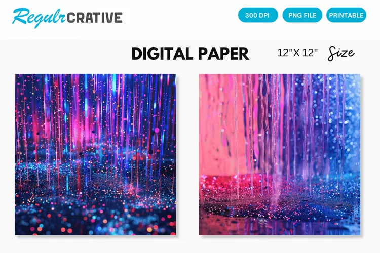 Neon Colored Electric Rain Seamless Digital Paper