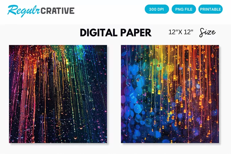 Neon Colored Electric Rain Seamless Digital Paper