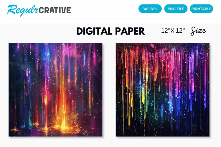 Neon Colored Electric Rain Seamless Digital Paper