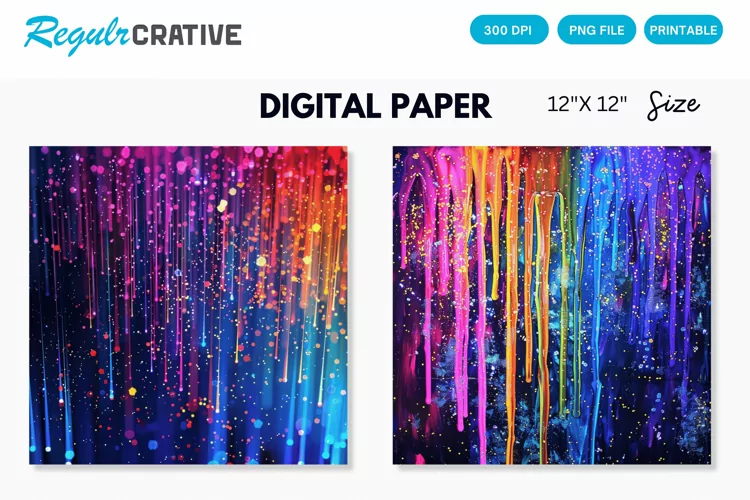 Neon Colored Electric Rain Seamless Digital Paper