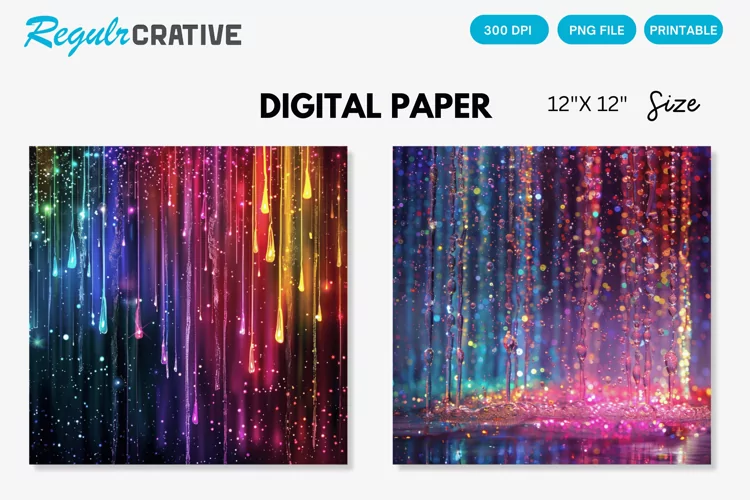 Neon Colored Electric Rain Seamless Digital Paper