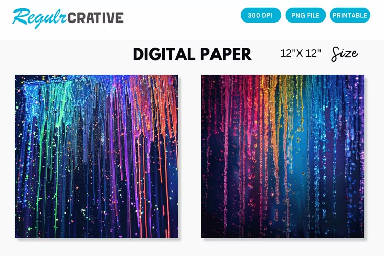 Neon Colored Electric Rain Seamless Digital Paper