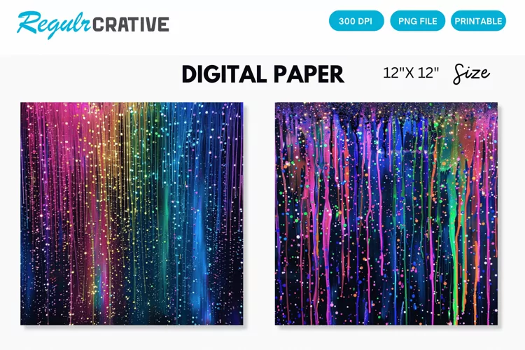 Neon Colored Electric Rain Seamless Digital Paper